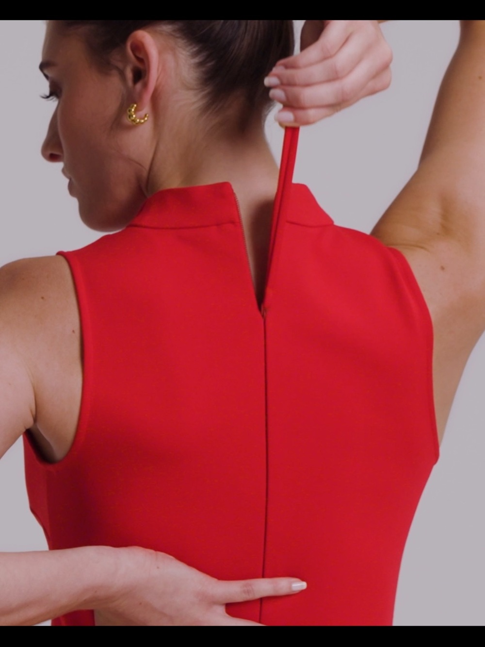 Spanx Red Ponte Sleeveless Midi Dress Cowl Neck Sculpting Size S - Picture 4 of 16